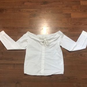 White off the shoulder button down shirt